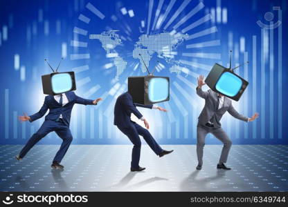 Media zombie concept with man and tv set instead of head