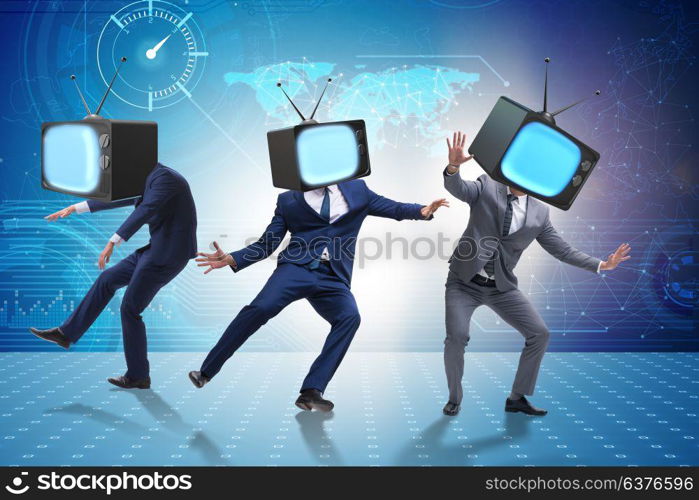 Media zombie concept with man and tv set instead of head