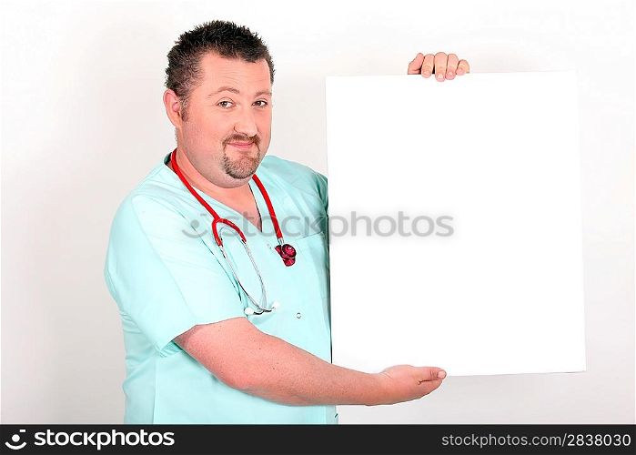 Medic holding a board left blank for your message