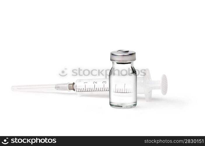 medical ampoules and syringe isolated on white background