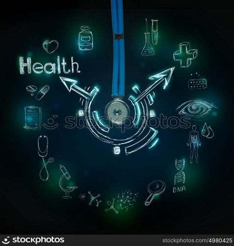 Medical background with many different symbols and icons