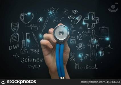 Medical background with many different symbols and icons