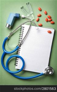 medical background with notebook