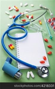 medical background with notebook
