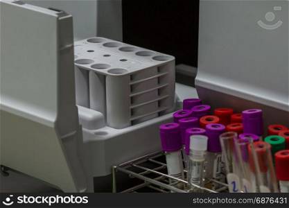 medical blood separation test centrifuge in chemical laboratory, medicine equipment and health concept