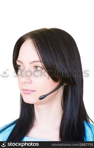 Medical call center concept - girl with headphone isolated on white