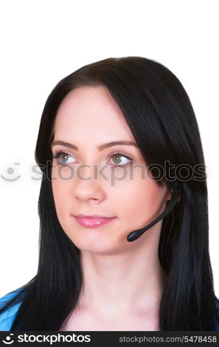 Medical call center concept - girl with headphone isolated on white