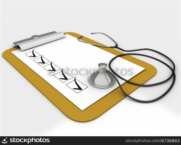 Medical clipboard with checklist paper for messages and a stethoscope