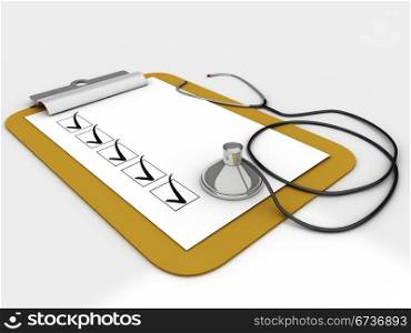 Medical clipboard with checklist paper for messages and a stethoscope