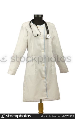 Medical coat and stethoscope isolated on white