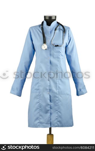 Medical coat and stethoscope isolated on white