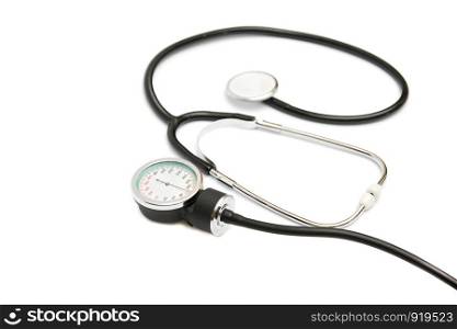 Medical Concept with stethoscope, blood pressure gauge isolated on white. Copy Space. Medical Concept with stethoscope, blood pressure gauge isolated on white. Copy Space. Close up view