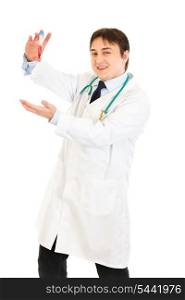 Medical doctor pleased with result of experiment isolated on white&#xA;