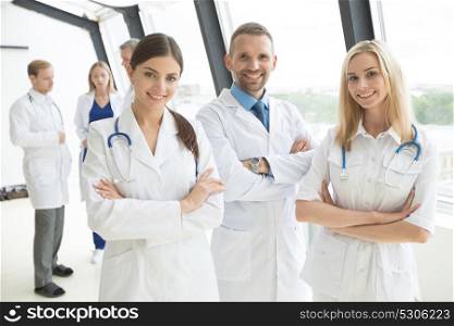 Medical doctors group. Medical doctors group in modern office with panoramic windows