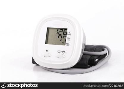 Medical electronic Digital Blood Pressure gauge on white background