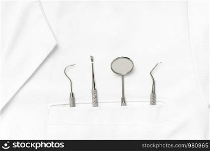 Medical equipment in the doctor's uniform pocket