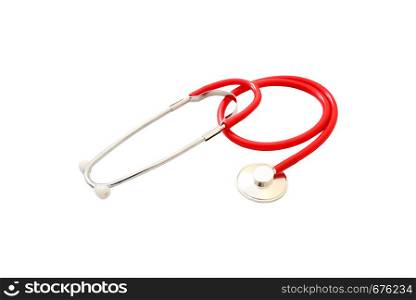 medical equipment red stethoscope isolated over white