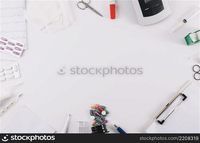medical equipments report pills isolated white background
