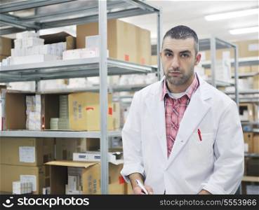 medical factory supplies storage indoor with workers people
