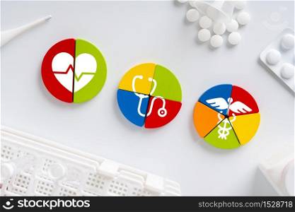 Medical icon on jigsaw puzzle for global health care