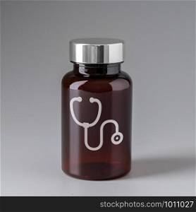Medical icon on medicine bottle for global health care