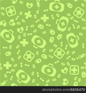 Medical Icons Seamless Pattern on Green Background. Medical Icons Seamless Pattern