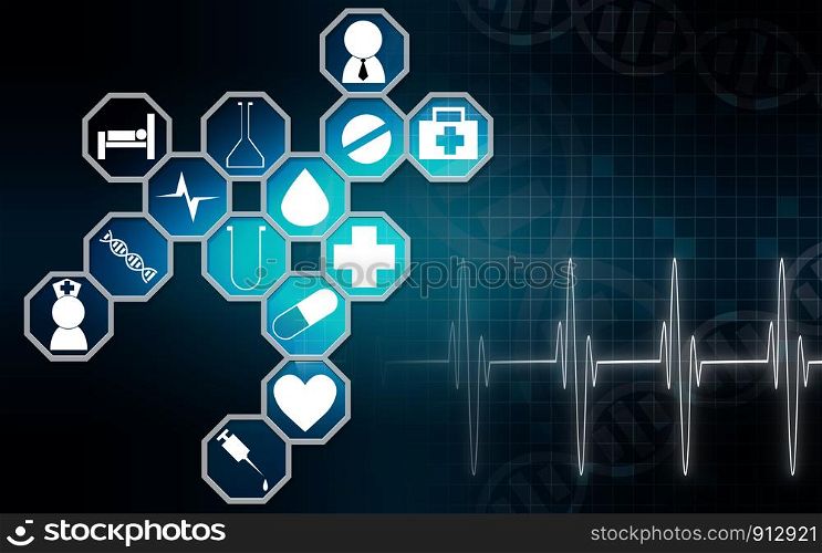 Medical icons with blue background,3D rendering