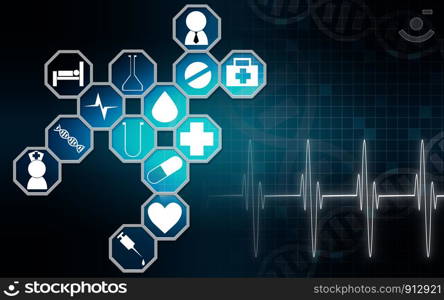 Medical icons with blue background,3D rendering