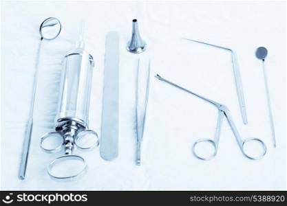 Medical instruments for ENT doctor on white