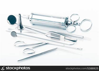 Medical instruments for ENT doctor on white