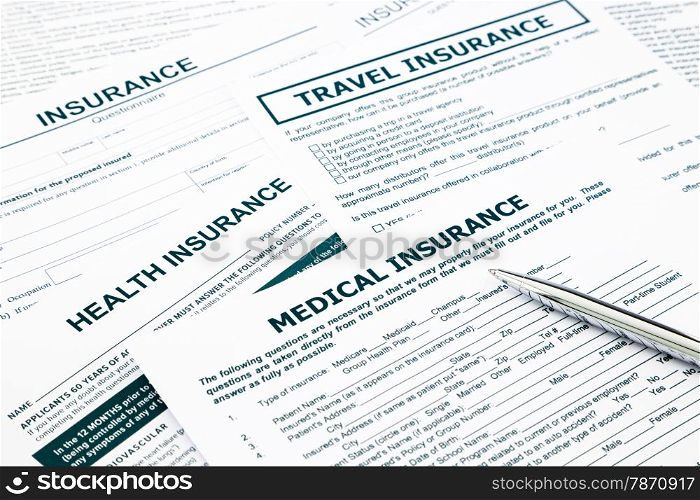 medical insurance form, paperwork and questionnaire for insurance concepts