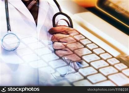 Medical IT Network and Development Concept - Doctor and Stethoscope