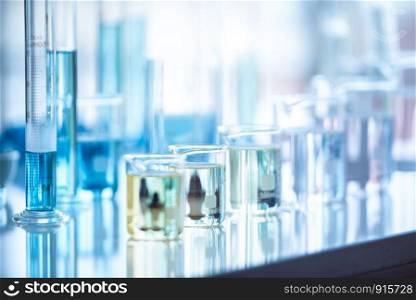 Medical laboratory test tube in chemistry biology lab test. Scientific research and development and healthcare concept background