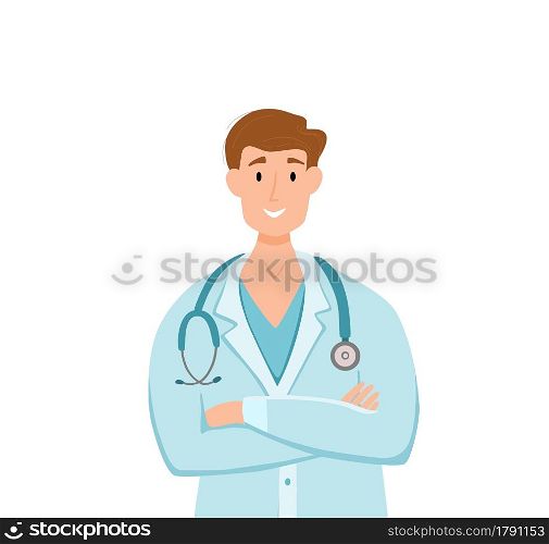 Medical men in face protection mask cartoon characters vector illustration. Doctor professional guy for fighting the coronavirus. Stop the covid-19 healthcare concept with hospital worker.. Medical people in face protection mask cartoon characters vector illustration