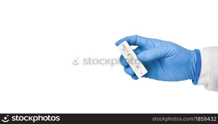 Medical personnel showing Covid-19 negative test result of the antigen rapid test kit on white background and copy space,Coronavirus infectious protect concept