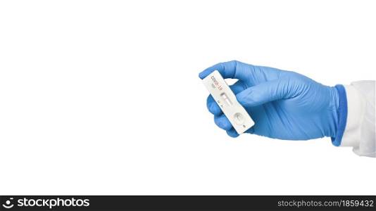 Medical personnel showing Covid-19 negative test result of the antigen rapid test kit on white background and copy space,Coronavirus infectious protect concept