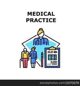 Medical practice doctor. Health hospital. Physician nurse. Private insurance. Medicare report vector concept color illustration. Medical practice icon vector illustration