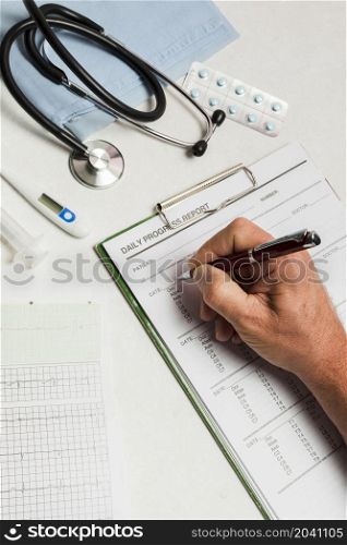 medical report with medical equipment