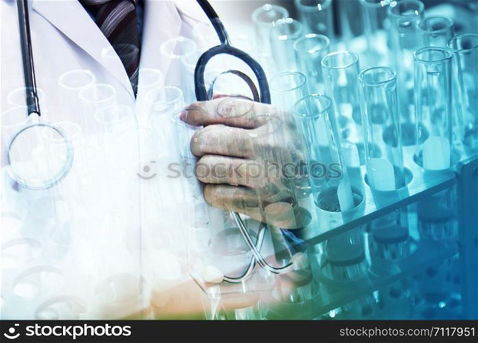 Medical science research and development concept - Doctor and stethoscope