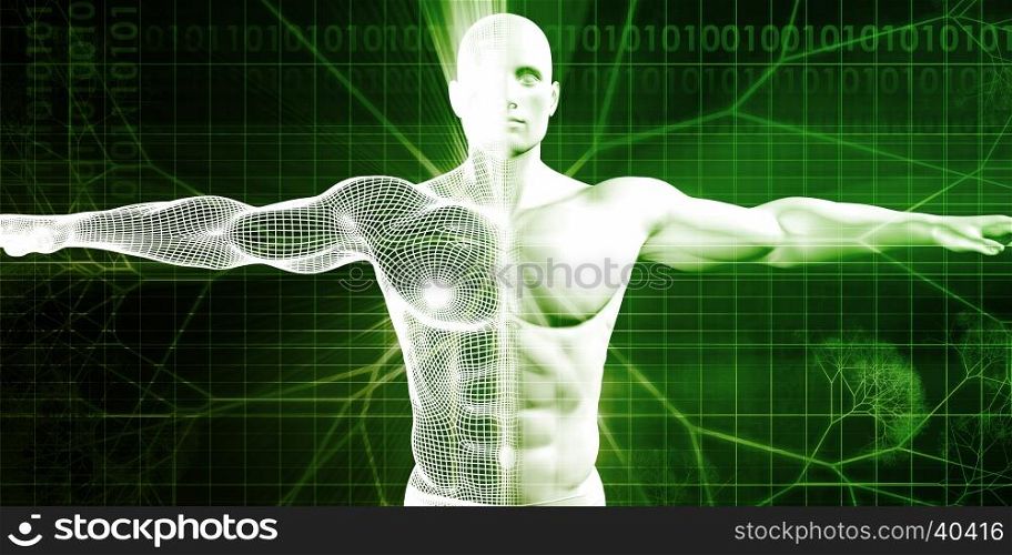 Medical Science with Human Body and Open Arms for Scan. Latest Technology