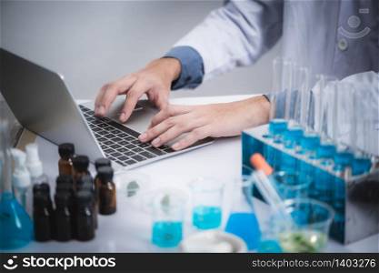 Medical scientists are analyzing data in the laboratory.