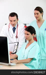 medical staff using computer