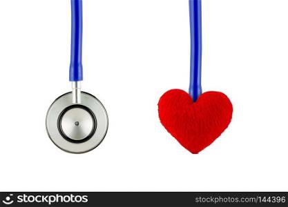 Medical stethoscope and heart isolated on white background