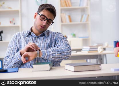 Medical student studying in classroom