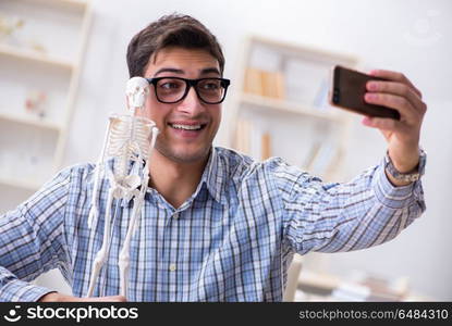 Medical student studying in classroom