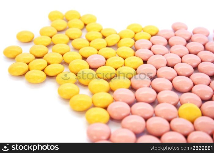 Medical tablets isolated on white background.