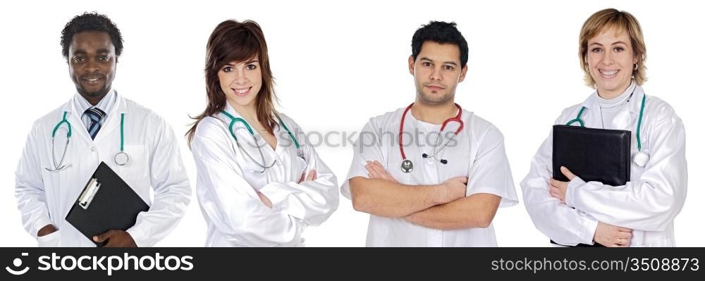 Medical team a over white background