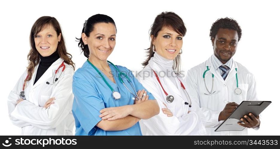 Medical team on a over white background
