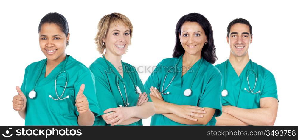 Medical team on a over white background