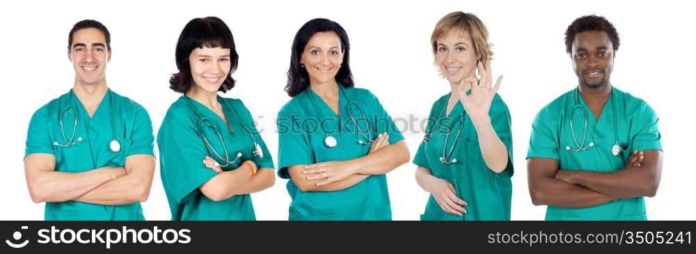 Medical team on a over white background